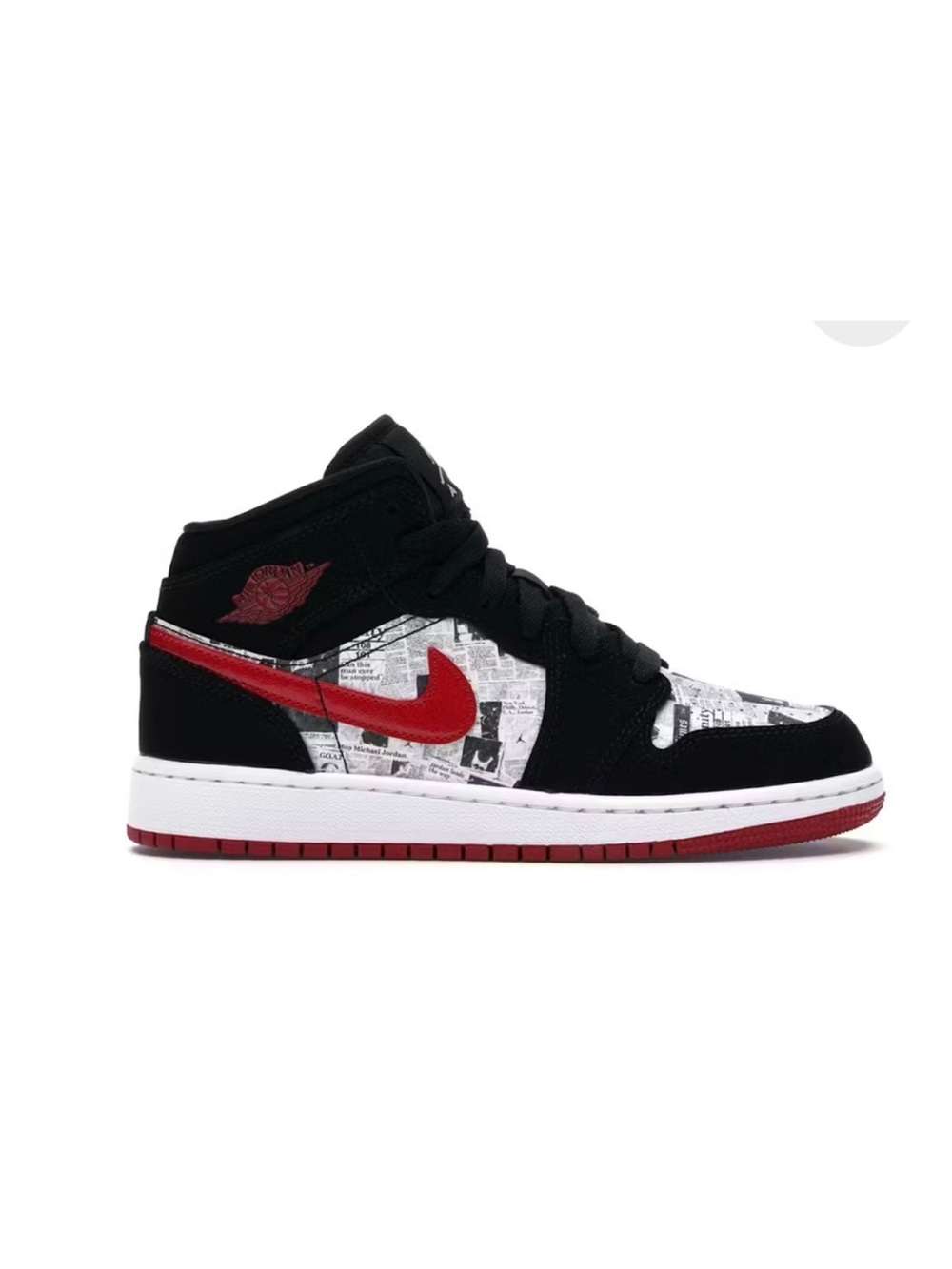 Nike Air Jordan 1 Mid Black, Red & White Newspaper Print